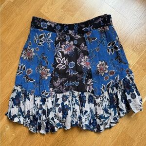 Zara Blue and Black Floral Mini Skirt